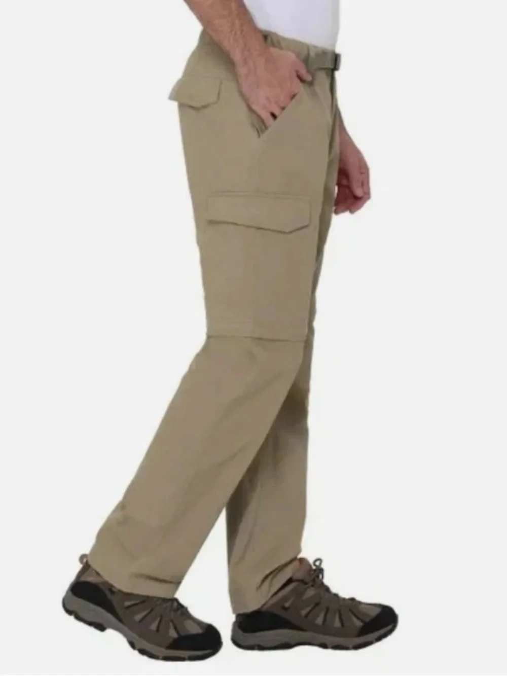 BC Clothing Men's Convertible Pants Hiking Cargo Belted, Tan, Size: M x 32
